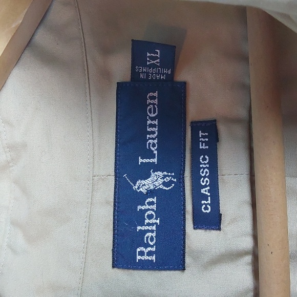 Ralph Lauren Men's Tan/ Khaki Short Sleeve Shirt Neutral Blue Pony Comfort Sz.XL - Picture 8 of 9